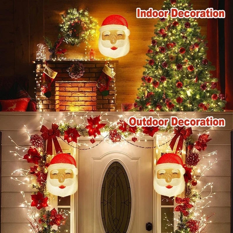 Couvertures lumineuses de porche de noël 2 pièces, décorations de noël, décorations extérieures du père noël, couvertures lumineuses de porche - 3