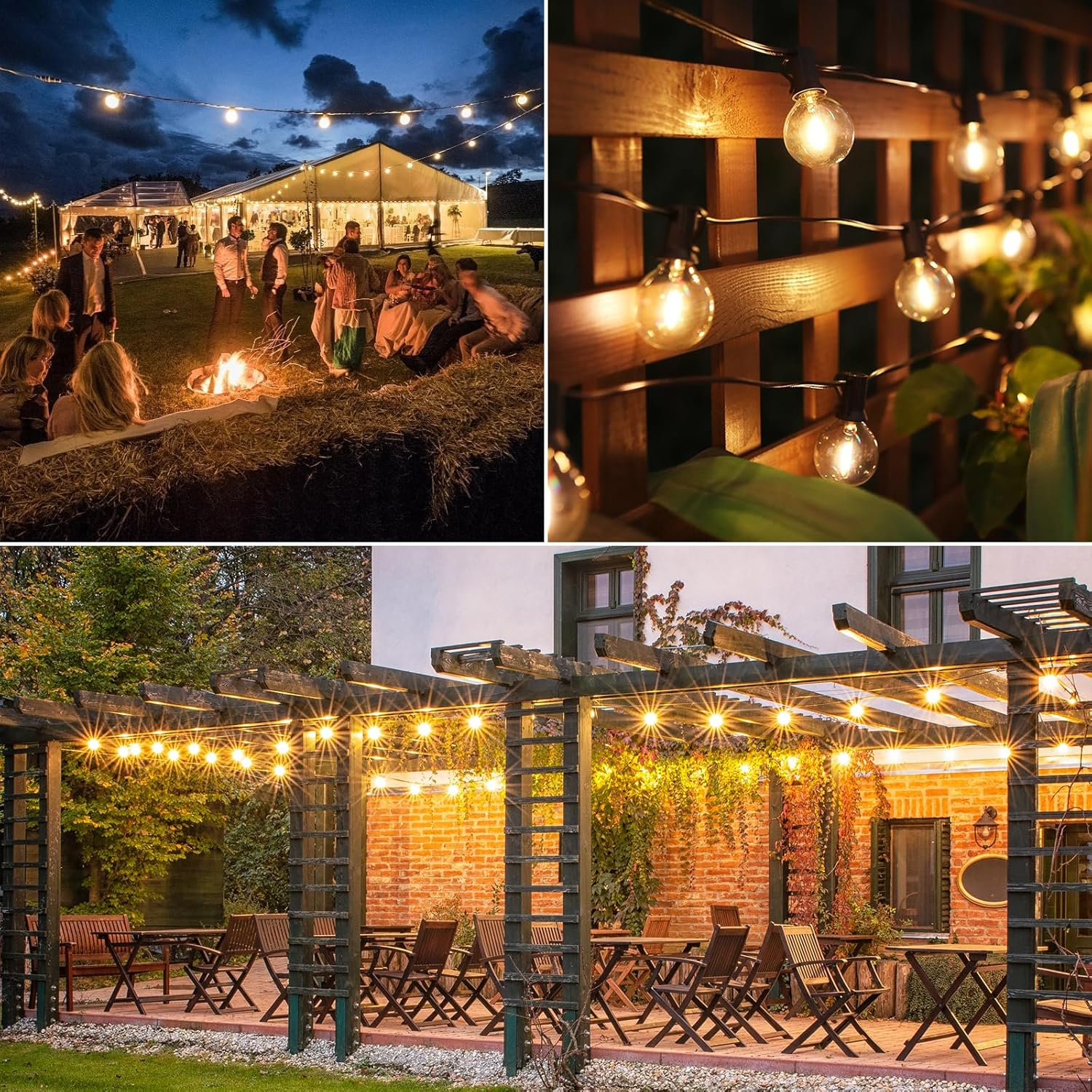 Guirlande lumineuse d'extérieur de 9,1 m, Éclairage de jardin avec 30 ampoules LED et 1 ampoule LED, Guirlande lumineuse étanche IP44, lumière chaude - 3
