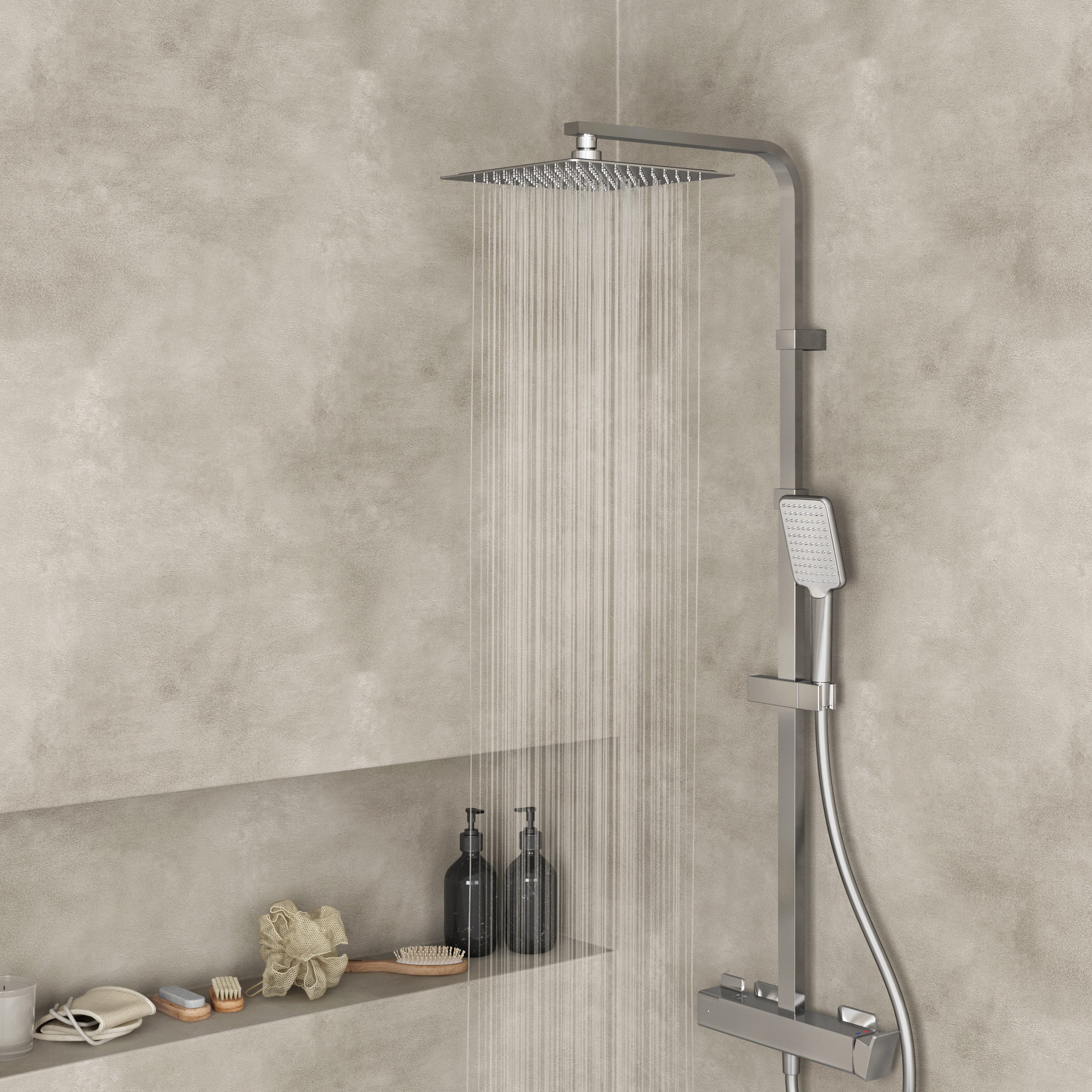 Set de douche SENSEA - Colonne de douche avec robinet mécanique et étagère de douche suspendue - Chrome - Studio / Essential - 3