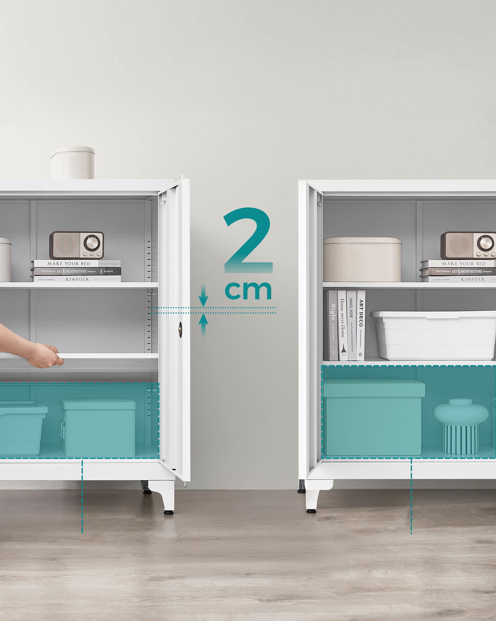 Caisson de Bureau, Placard Polyvalent, Armoire de Bureau à 2 Portes, Verrouillable, Meuble de Rangement en Acier, pour Bureau, Salon, Blanc Mat - 4