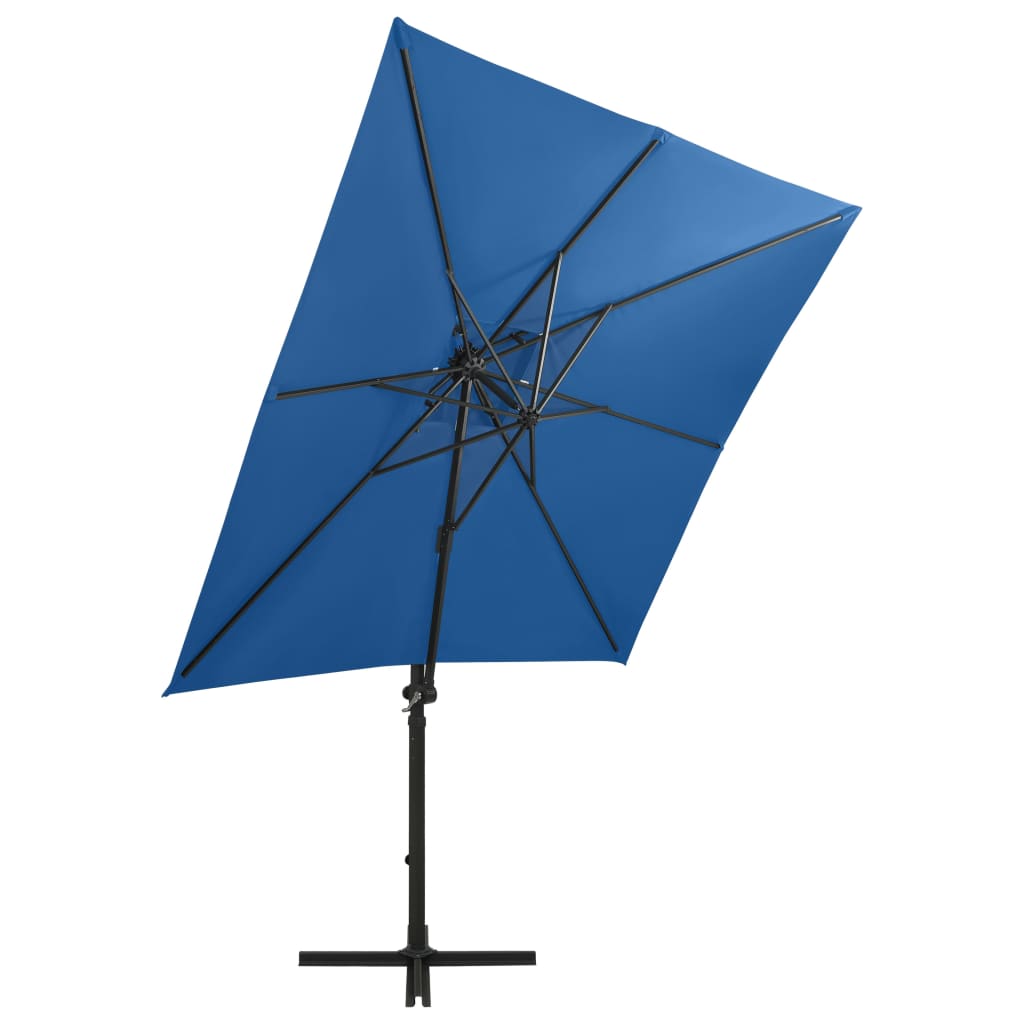 Parasol déporté avec mât et lumières LED Bleu azuré 250cm - 5