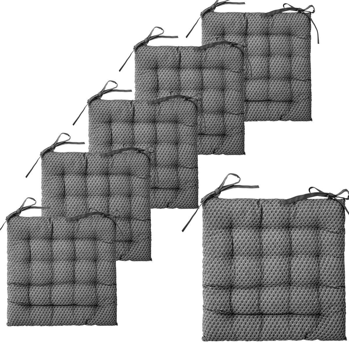 Lot De 6 Galettes De Chaise Avec Rabat – Tissu Jacquard Matelassé, 40x40 Cm, Lavable Machine