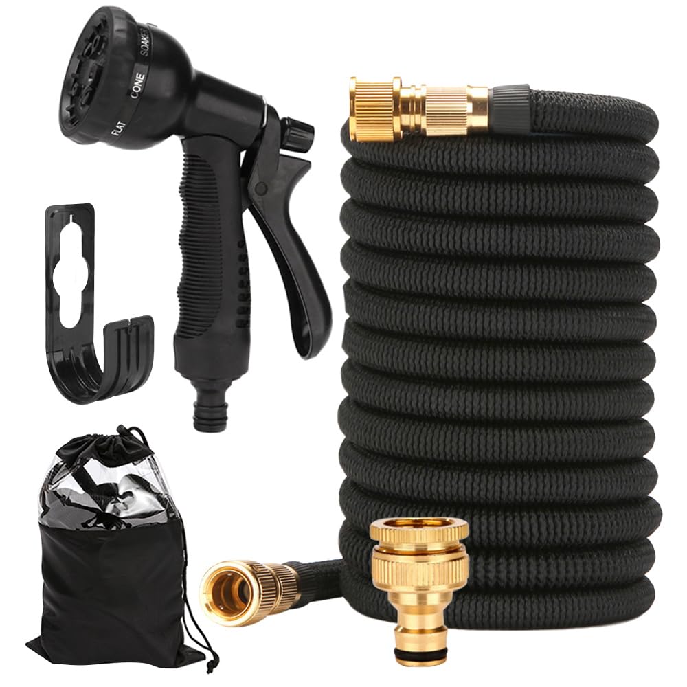 X-COTEC Tuyau d'Arrosage Extensible 15m/30m, Raccords Laiton 1/2 3/4, Pistolet 10 Jets, Tuyau Flexible pour Jardin et Auto  15