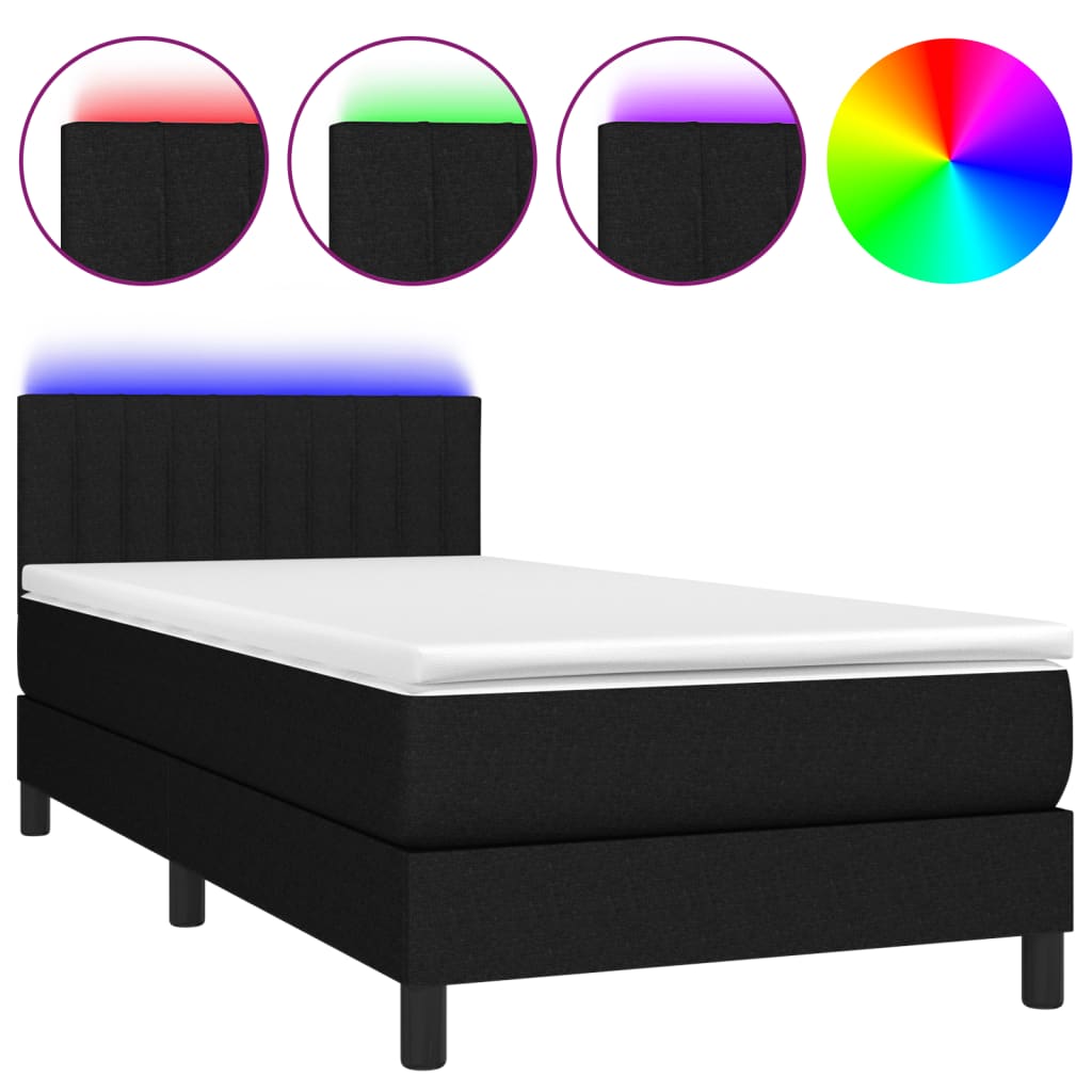 Maison Exclusive - Sommier à lattes de lit avec matelas et LED Noir 90x200cm Tissu - 2