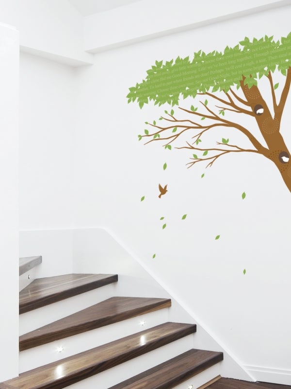 Stickers Muraux Branche De Fleur Autocollant Mural Fleurs Bleues Arbre Oiseaux Décoration Murale - Stickers