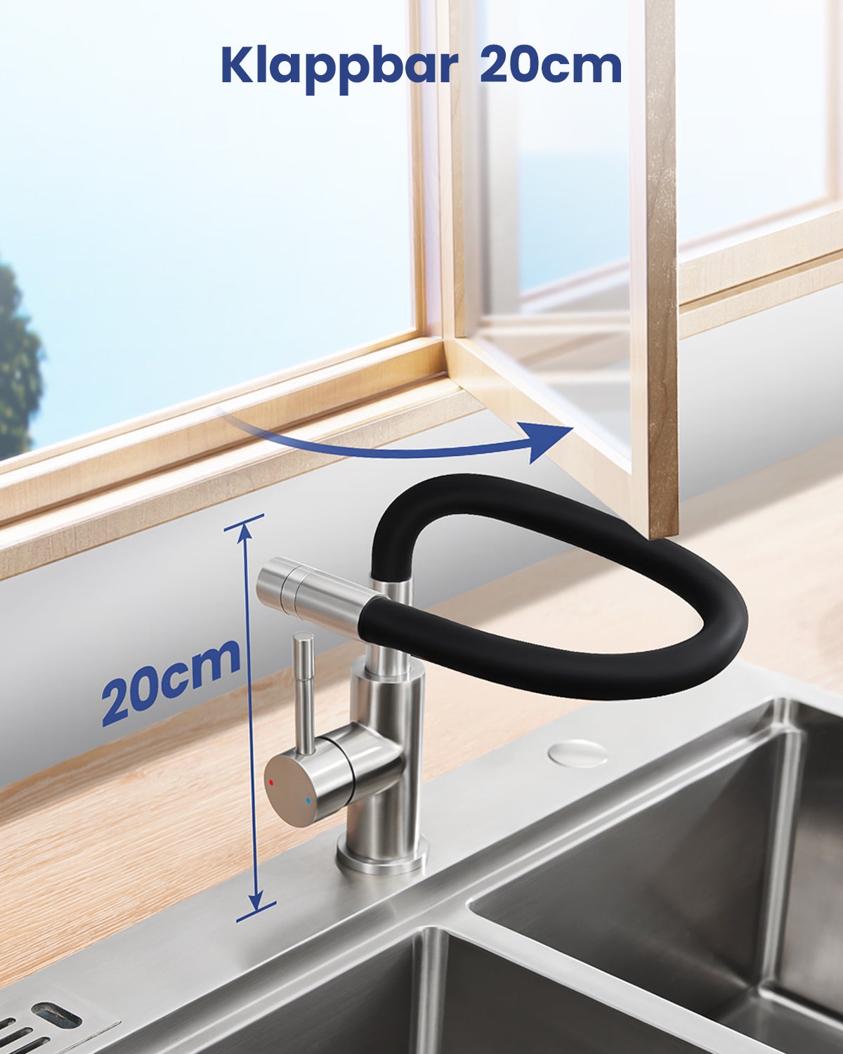 CECIPA MAX Grifo de cocina flexible , mezclador de cocina giratorio 360°, grifo de cocina de agua fría y caliente - 6