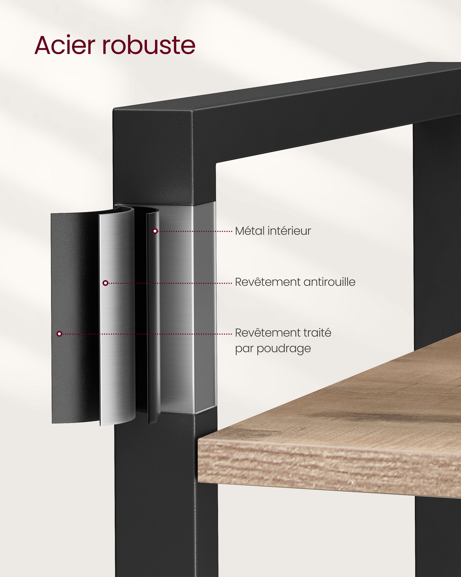 Étagère de Rangement 6 Niveaux, Bibliothèque avec Cadre en Acier, 30 x 80 x 186 cm, Marron Chameau et Noir d'Encre - 4