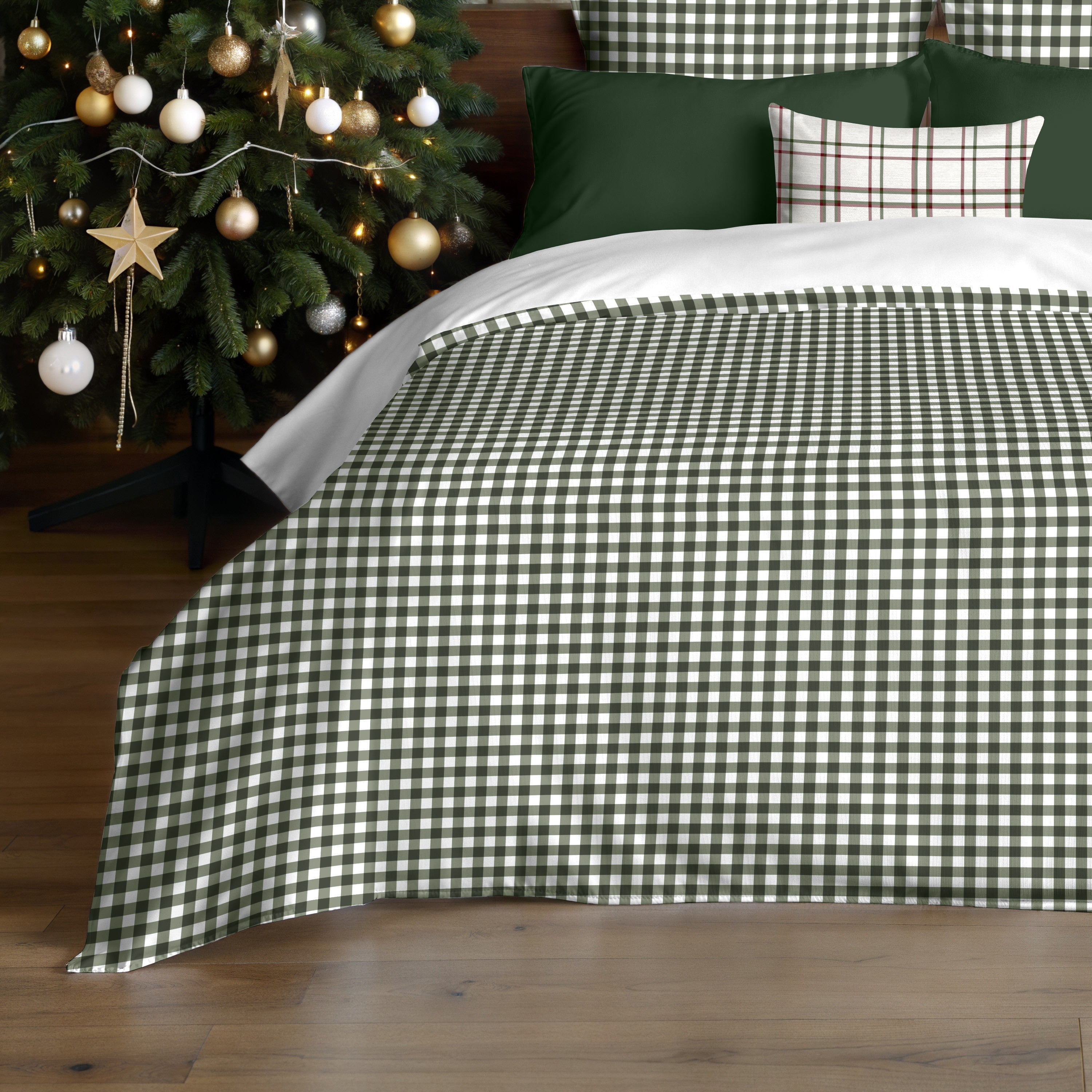 Capa de edredão com molas de pressão 100 % algodão Vichy Verde - 140x200 cm - 5