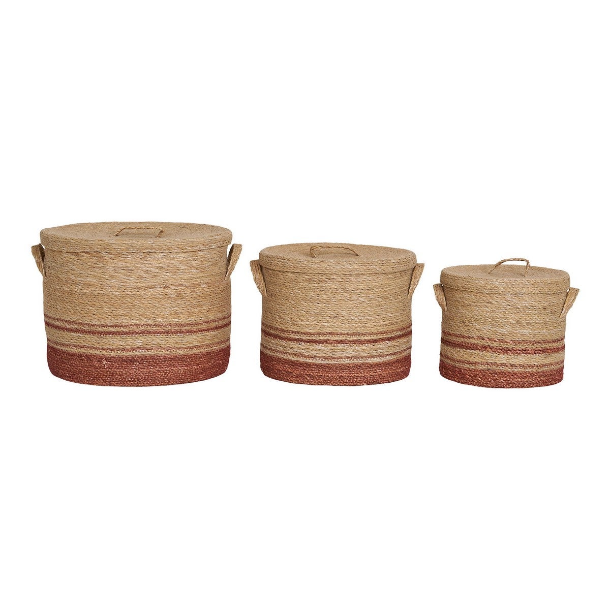 Set 2 Cestini Portaoggetti In Vimini Di Giacinto Con Coperchi - Organizer In Rattan, Multiuso