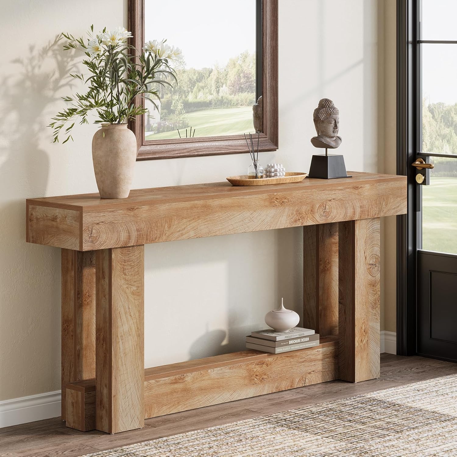 Console 2 Niveaux en Bois Gavya 160cm Brun Foncé