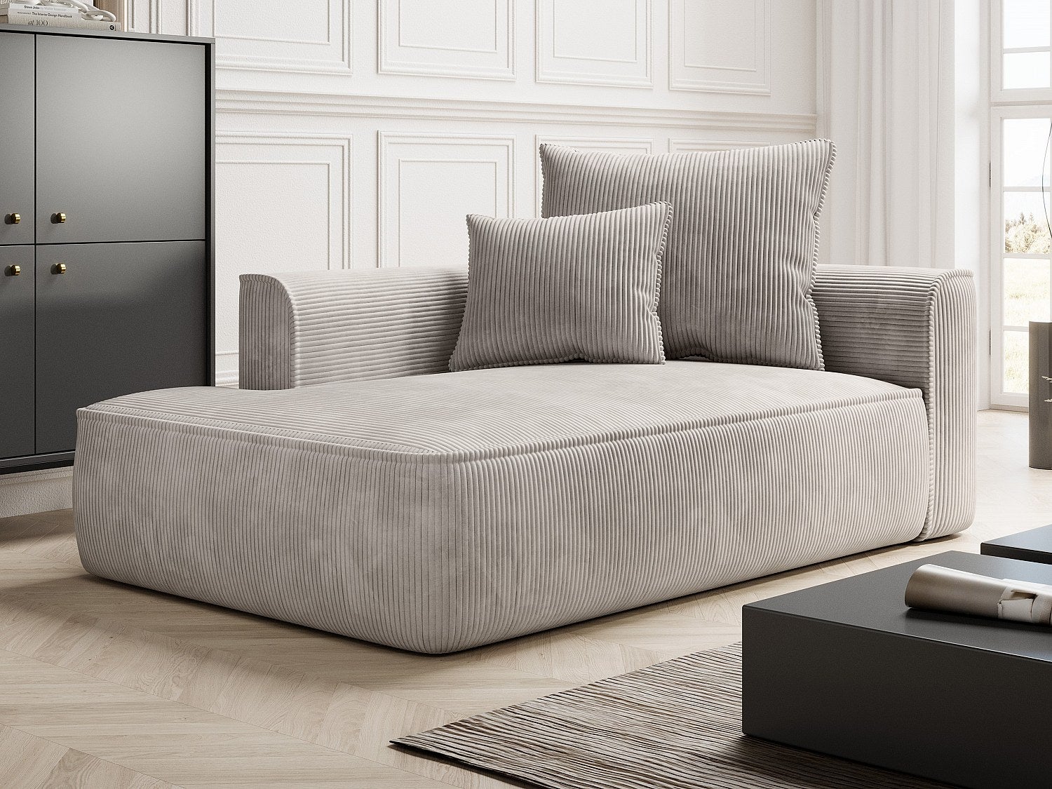 Szezlong lewostronny z beżowego sztruksu - PINETA