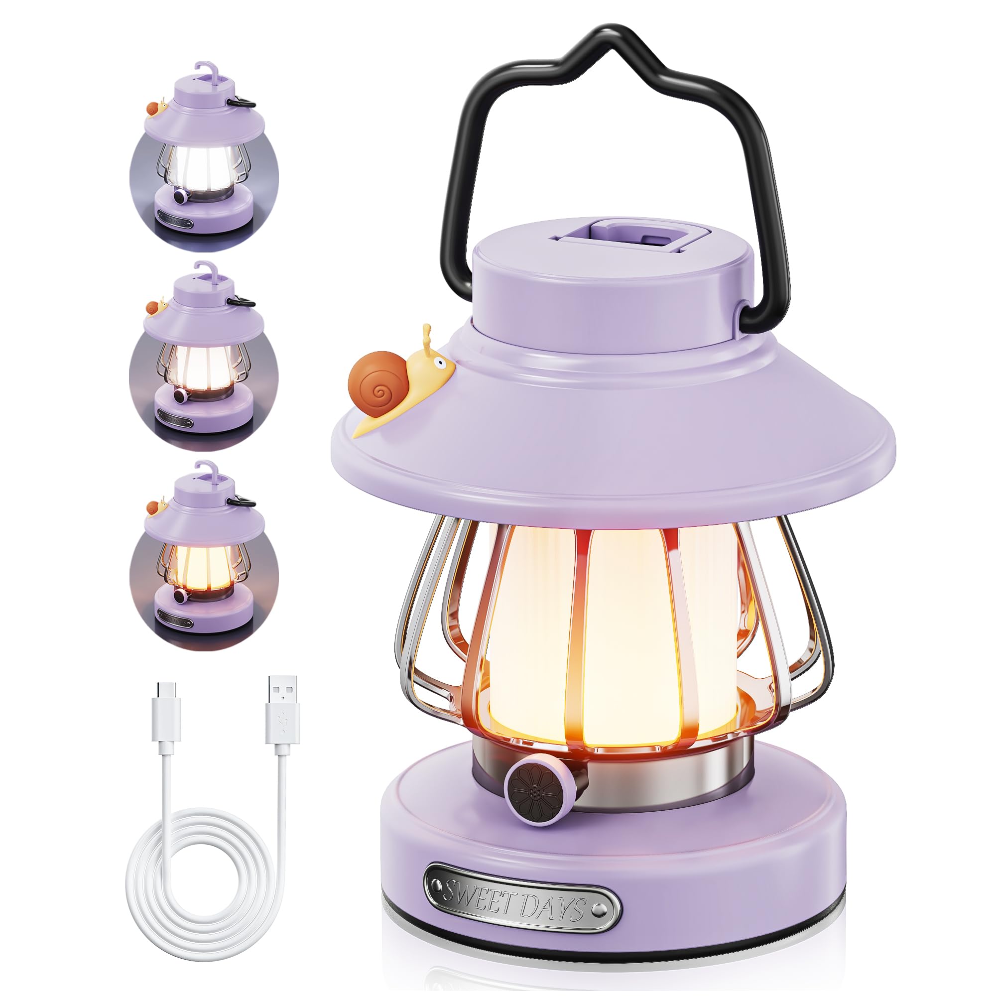 Akumulatorowa lampa kempingowa LED, wisząca lampa do namiotu, 3 tryby oświetlenia (3000-6500 K) na kemping i przerwy w dostawie prądu (fioletowa)