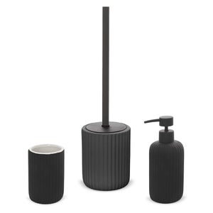 Set Accessori Bagno In Ceramica Nera Glitterata - 4 Pezzi: Dispenser, Portaspazzolini, Portasapone E Portascopino