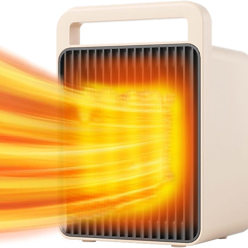Przenośny grzejnik, miniaturowy grzejnik biurkowy o mocy 900 W, mały grzejnik z wentylatorem i zabezpieczeniem przed przegrzaniem, brązowy + przewód