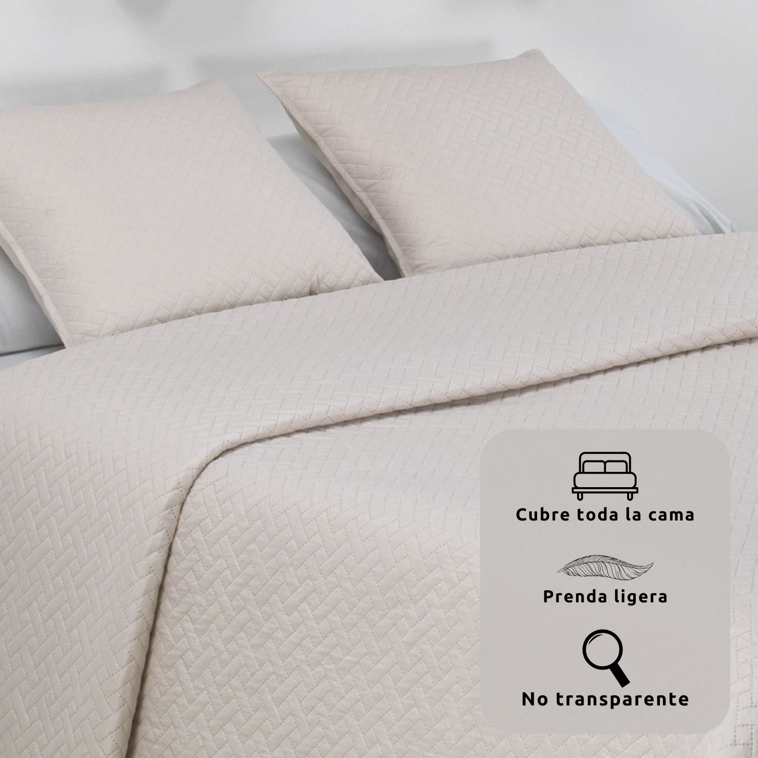 Colcha Bouti Lisa + Fundas Cojines Belmonte Crudo Cama De 135cm (235x260cm) - 6