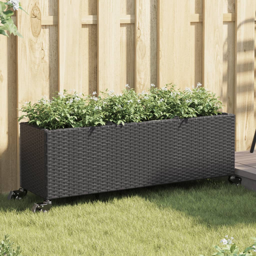 Jardinera con ruedas y 3 maceteros interiores - Ratán sintético y acero ...