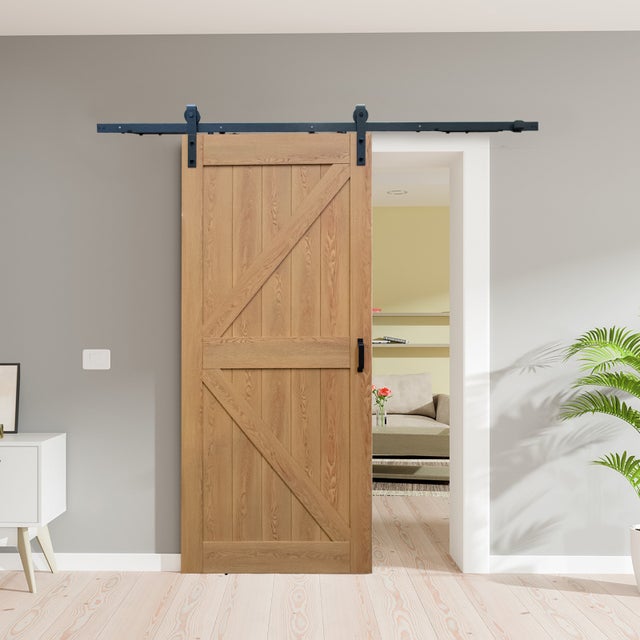 Kit porte coulissante en bois Grange oak acier MDF + rail H.215 x l.102 cm, SCHULTE, double amortisseur, porte coulissante intérieure en bois