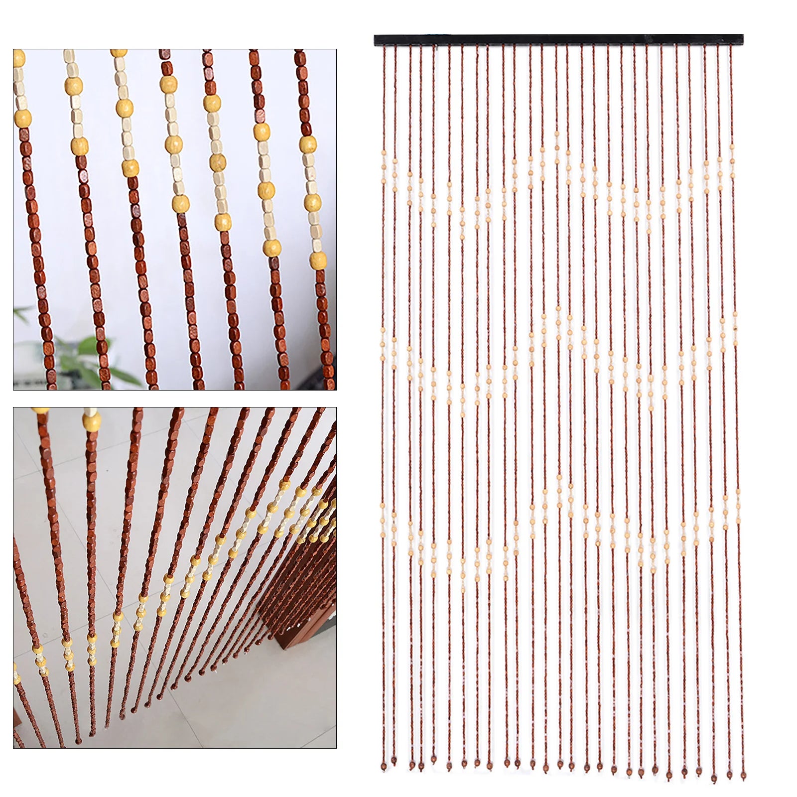 Decoration chambre Rideau de porte en bois avec 27 lignes de perles, écran anti-mouches pour le salon, rideau en bois pour porche, 90*175CM - 3