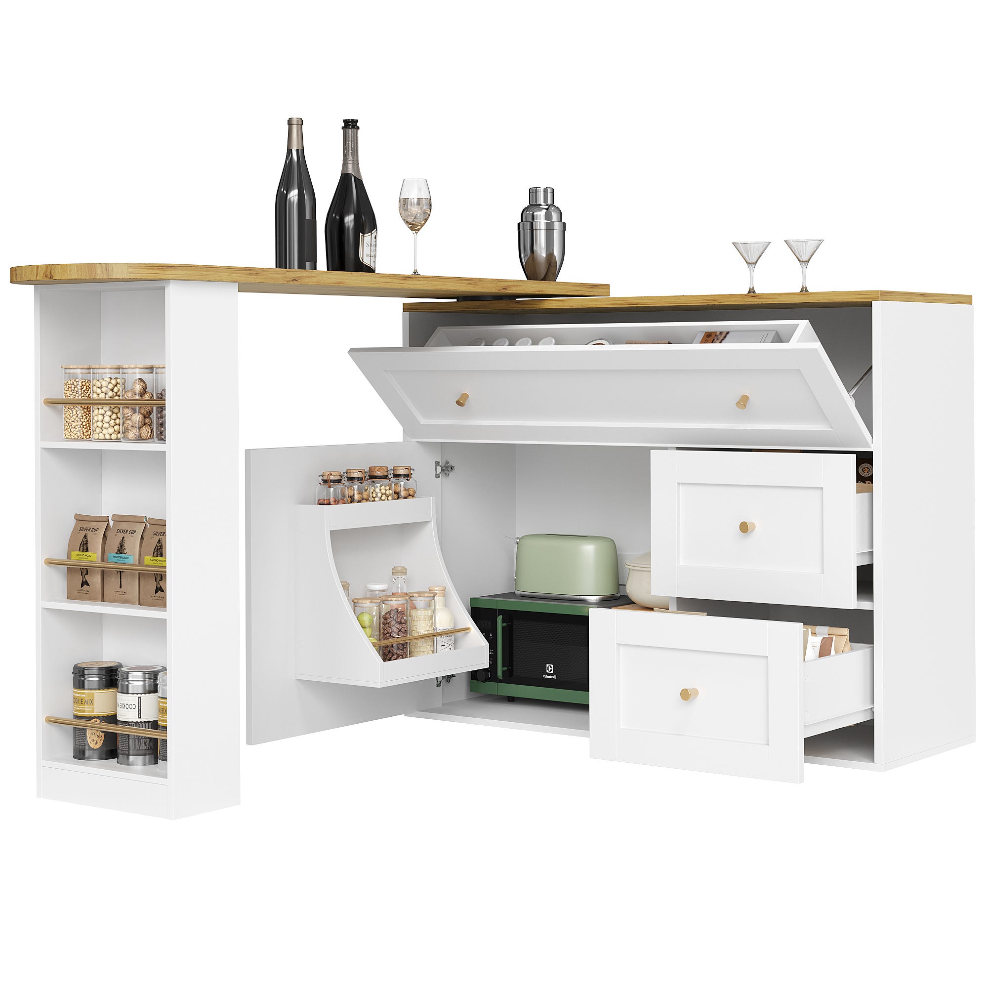 Table de bar extensible avec rangement (138-204 × 39 × 105 cm), meuble ...