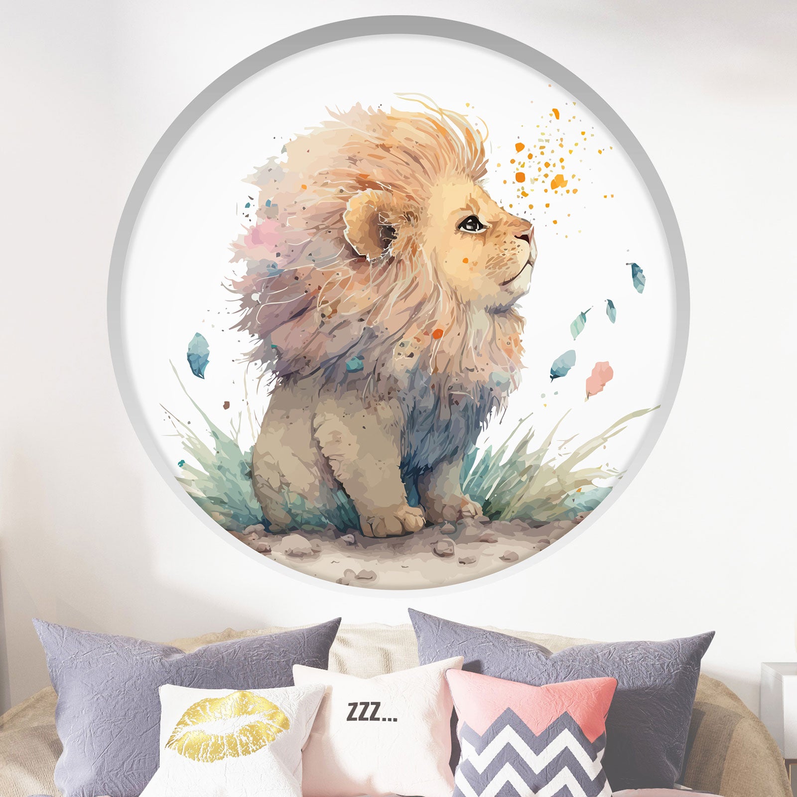 Stickers Trompe l'oeil Arche ronde Enfants - Lion - Diamètre 50 cm - 2