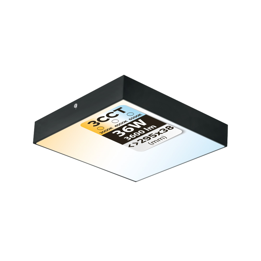 Plafon LED 36W 3600lm 3CCT 29,5x29,5cm IP20 kwadratowy czarny CATALINA/S HOROZ.
