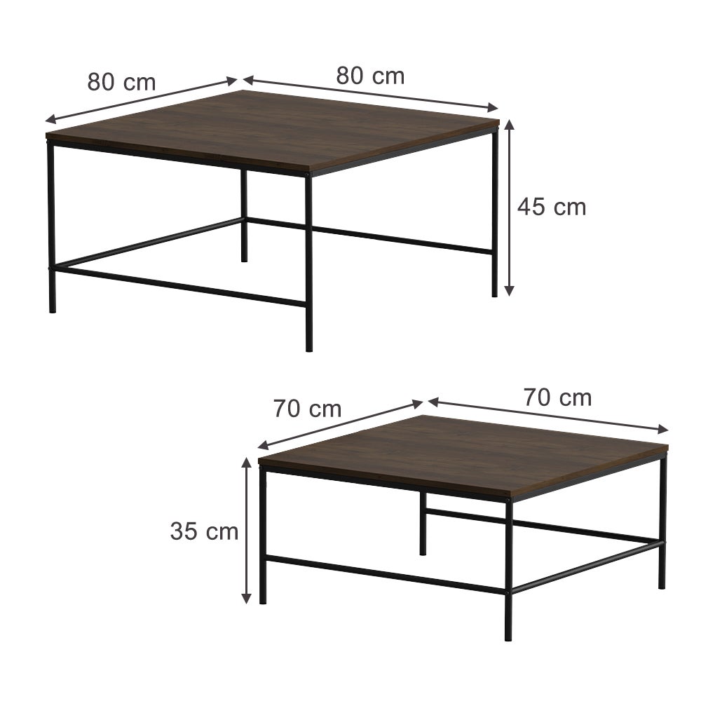 Vicco Set de tables basses Ramio, Chêne rustique/noir, 80x80cm 2 pièces - 2