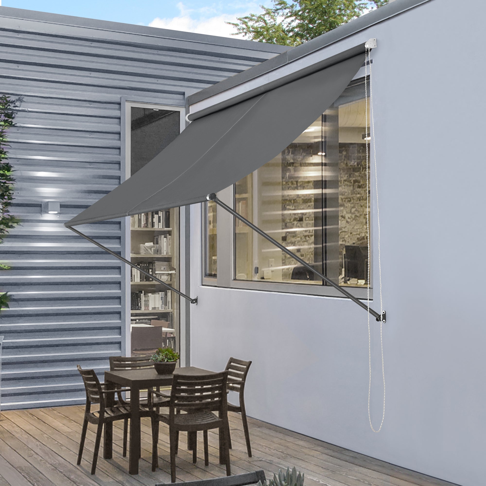 [pro.tec] toldo montando en la pared - gris - 350 x 120 cm - terraza balcón toldo extensible - persiana de la ventana exterior