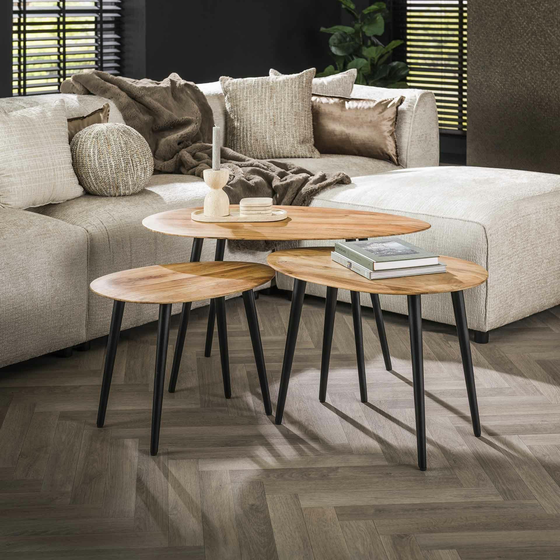 Table de salon en bois d acacia forme organique lot de 3 melbourne