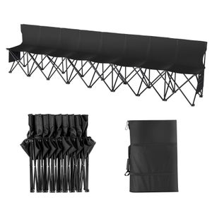 Banc Pliant 4 Places Avec Dossier – Pour événements Sportifs, Camping, Pique-nique – Tissu Oxford 600D, Sac De Transport Inclus – Noir