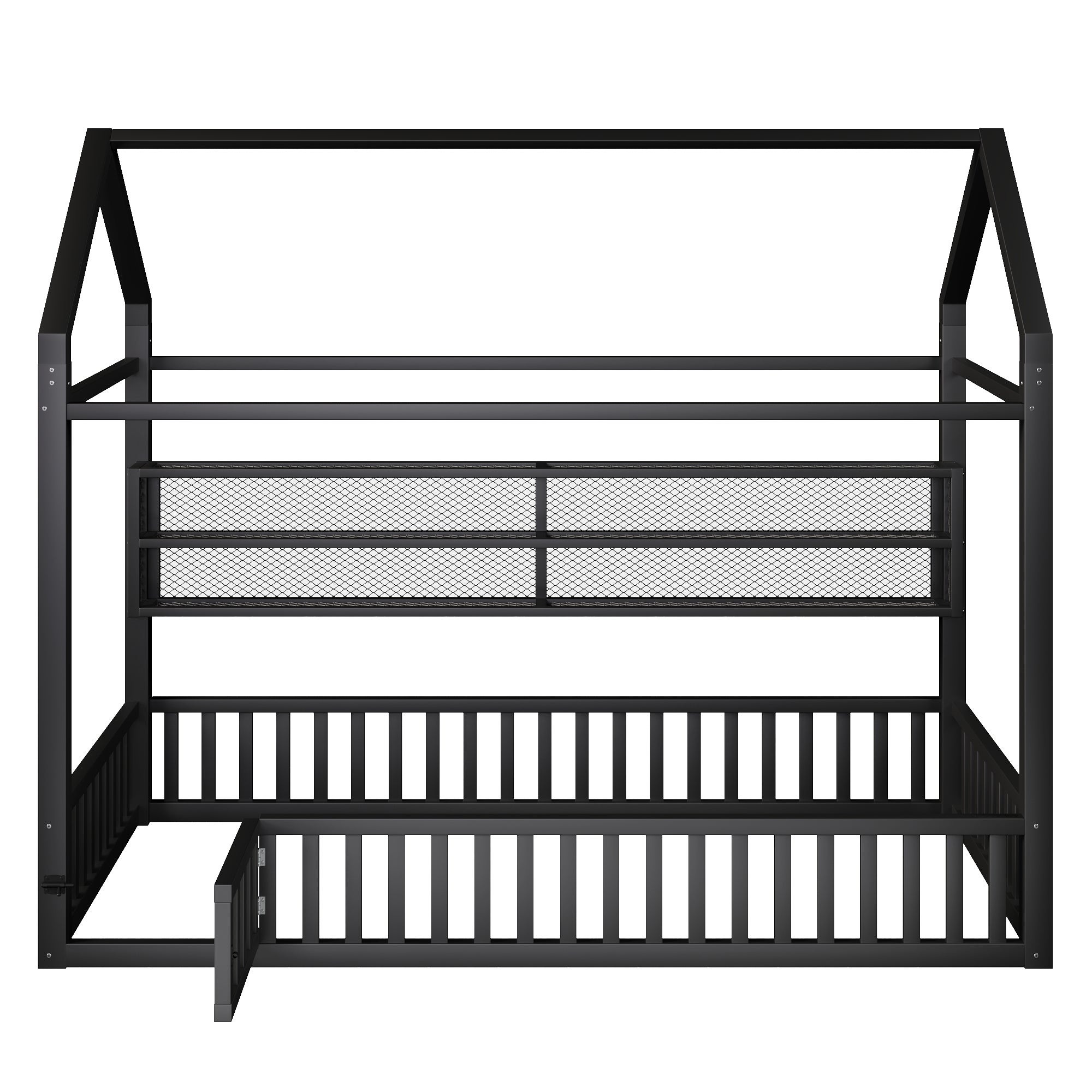 Łóżko metalowe 90 x 200 cm z barierką i diodami LED - Bez stelaża - Czarne (Materac nie jest wliczony w cenę) - 8