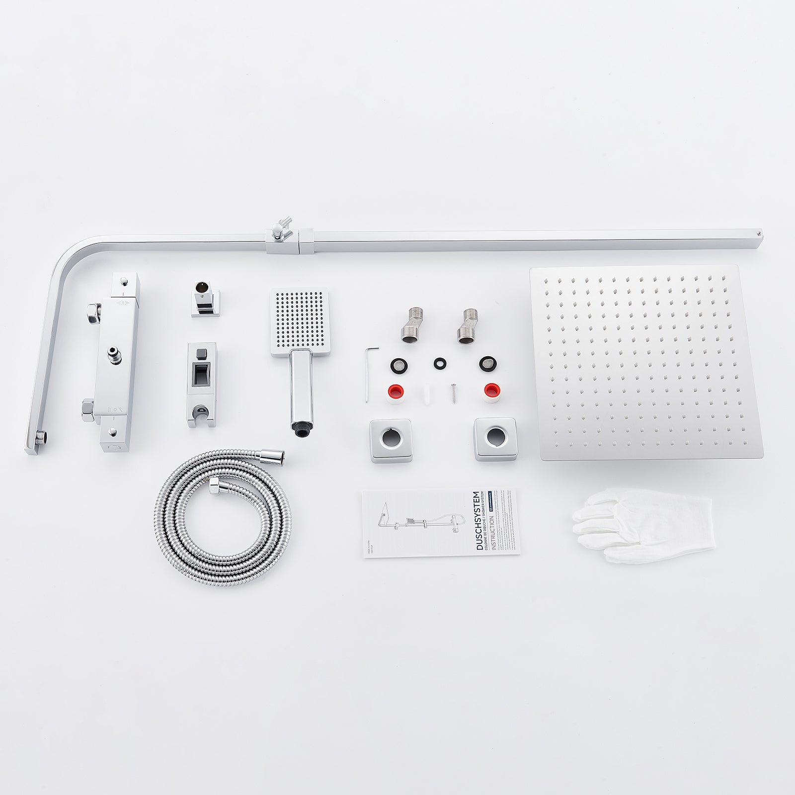 Colonne Douche Thermostatique 2 Fonctions Ensemble Douche Thermostat,Tête douche 12 pouces,Système Douche, Hauteur Réglable 96-130cm,Chromé - 6