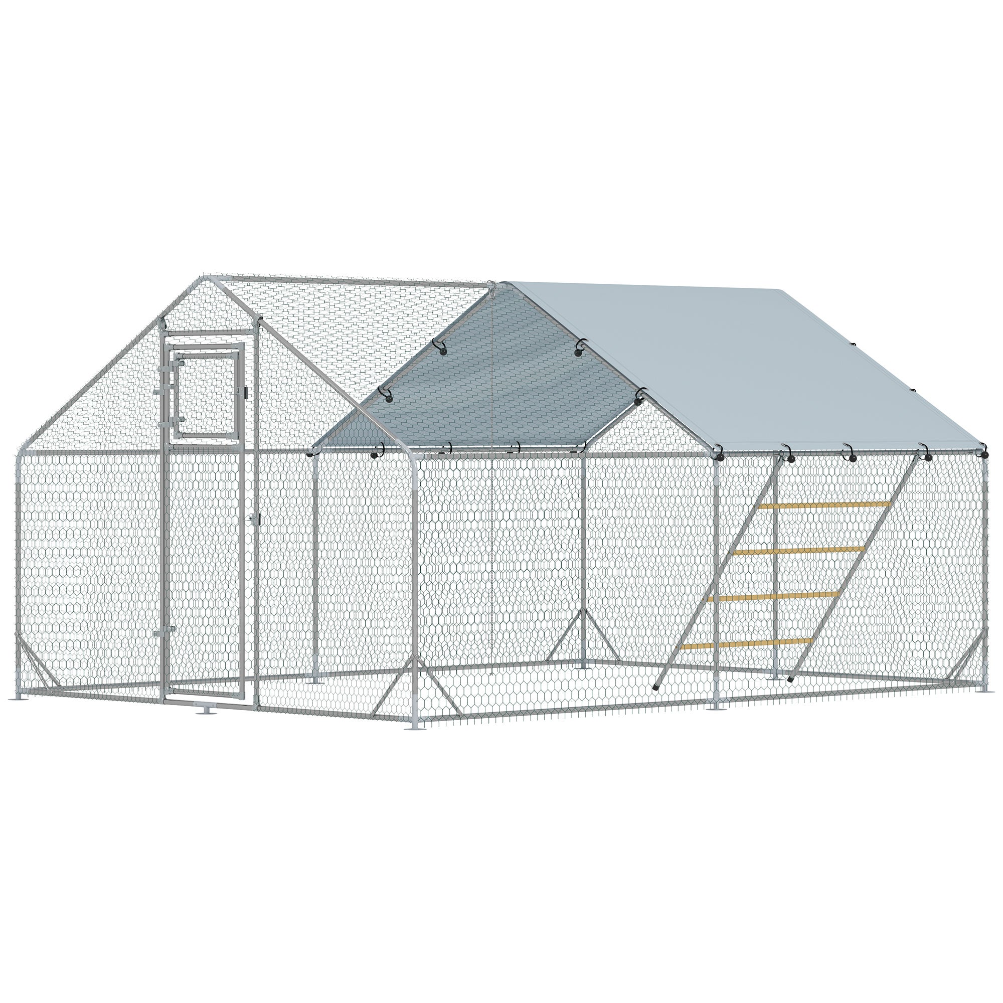 PawHut Păsărar 12m² pentru 12-18 Găini, cu Acoperiș și Uși Duble 3x4m | Aosom Romania