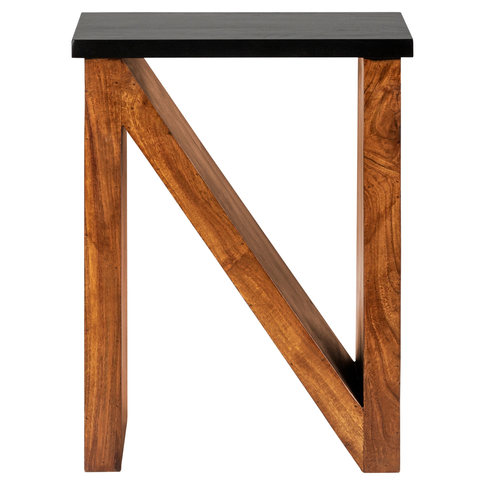 WOMO-DESIGN stolik pomocniczy litera n 60×45×30 cm brązowoczarny ręcznie wykonany z litego drewna akacjowego unikatowy stolik kawowy do salonu