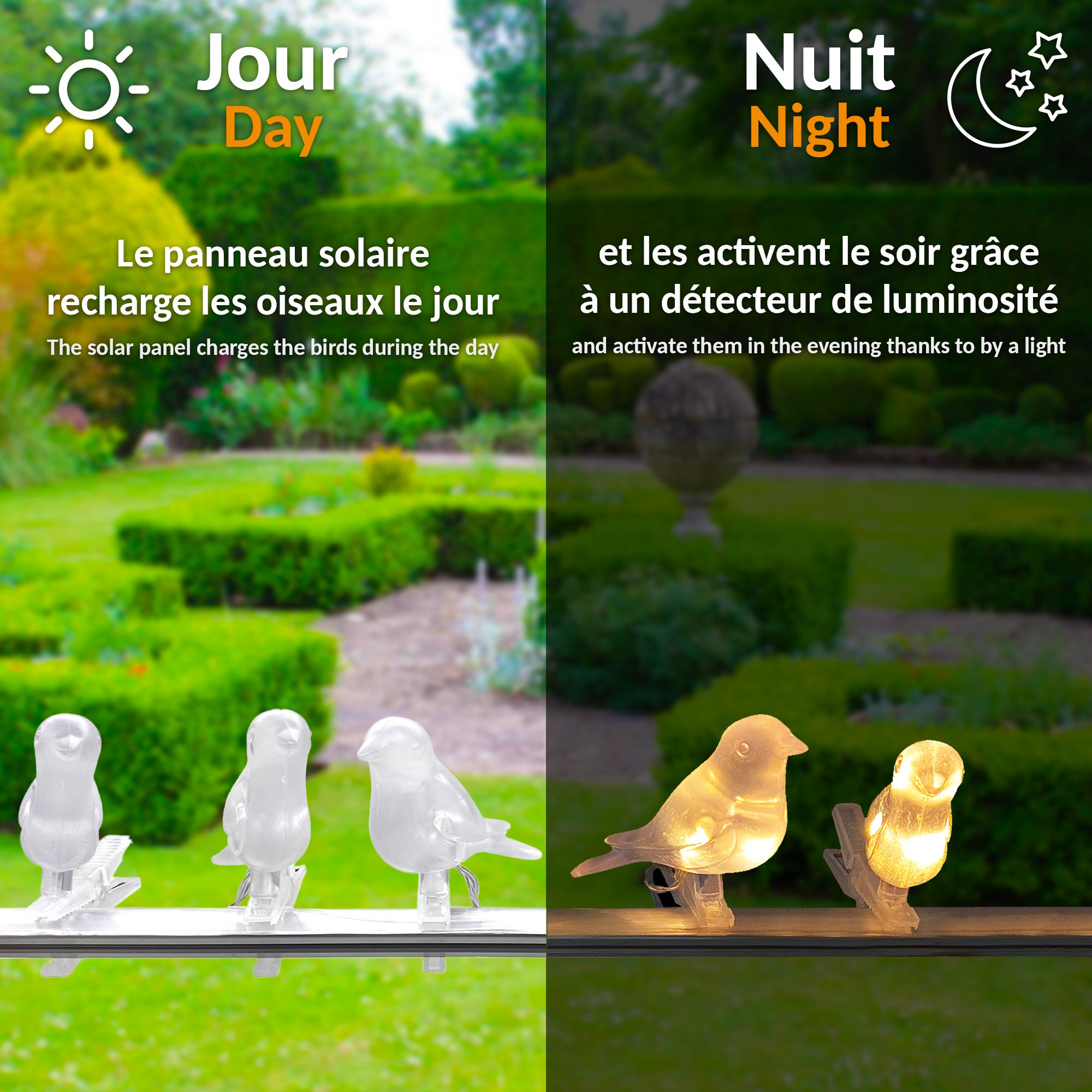 Ghirlanda luminosa uccelli solari FISHTEC 5 uccelli LED multicolore staccabili Pannello solare Decorazione giardino balcone terrazza - 5