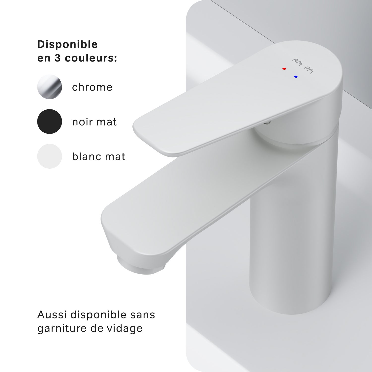 Mitigeur de Lavabo, Robinet de Lavabo avec bonde clic clac, Robinet de lave-mains, Blanc, taille S, FTA82233 AM.PM - 6