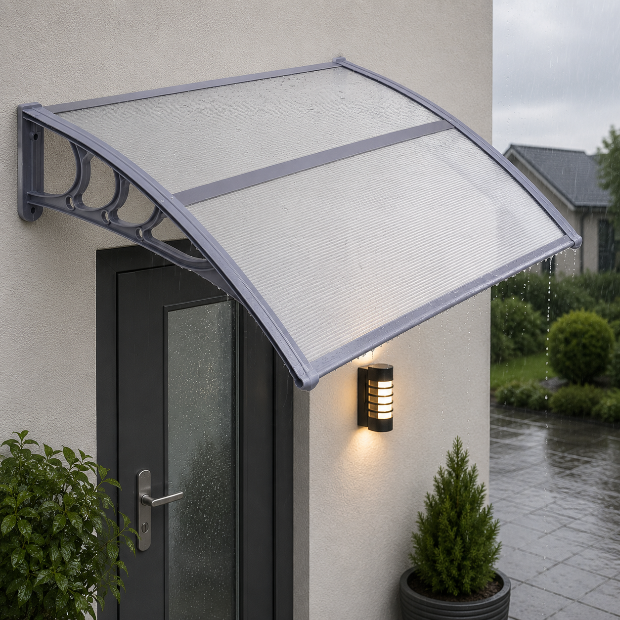 Copertina protectie usa si fereastra, policarbonat cu protectie UV, 120 x 80 cm, gri transparent