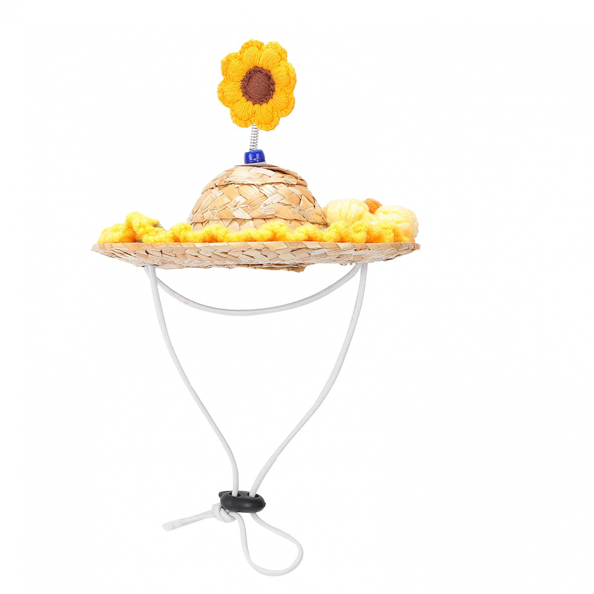 Chapéu de palha tecido para animais de estimação, bonito, feito à mão, ajustável, protetor solar de verão para cães e - 6