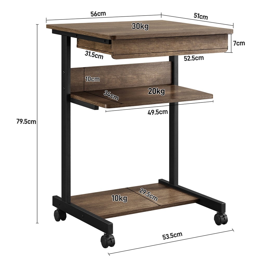 Bureau d'ordinateur Portable en Métal avec Roulettes et Tiroir Étagères de Rangement, Taupe Yaheetech - 4