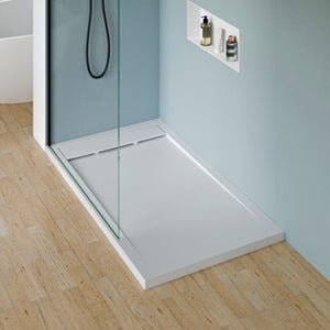 BERNSTEIN - Receveur de douche fonte minérale, Blanc mat, 160x90x4.5cm, Bac à douche antidérapant, Pente écoulement, Sans bonde
