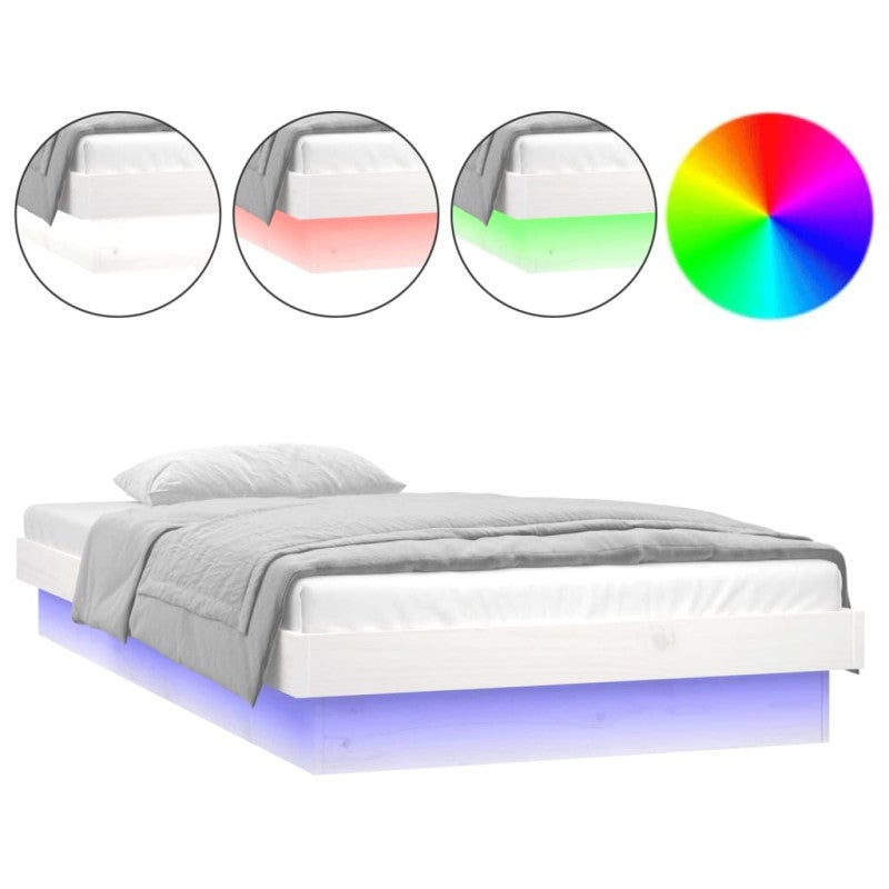 Rama łóżka z LED, biała, 90x190 cm, pojedyncza, lite drewno - 2