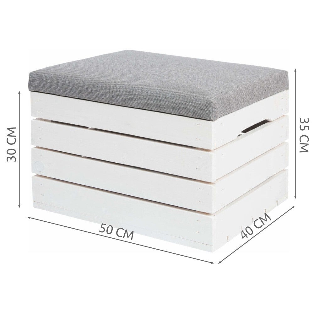 POUF Coffre de rangement en bois blanc banc avec siège rembourré - 4