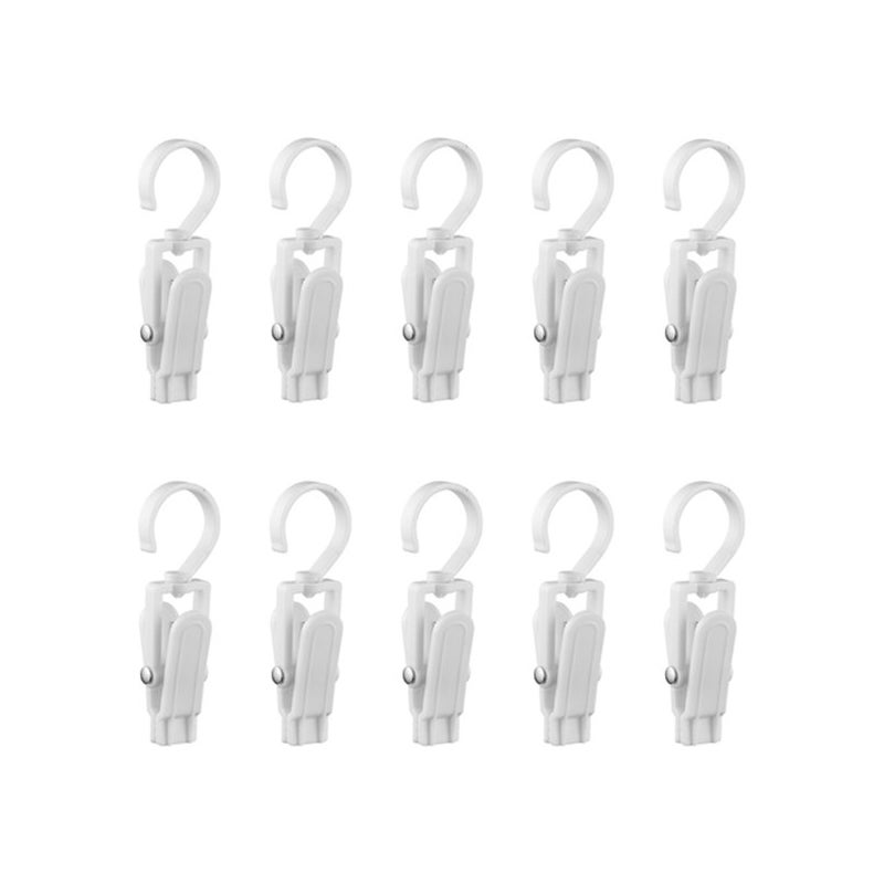 Klamerki do bielizny z haczykiem, antypoślizgowe, matowe białe, 10 sztuk, obrót 360°stopnie