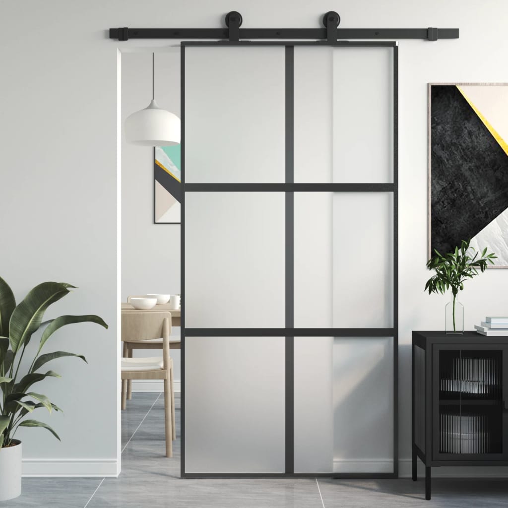 Puerta corredera | Puerta de la cocina vidrio templado y aluminio negra 102,5x205 cm CFW31196 - 2