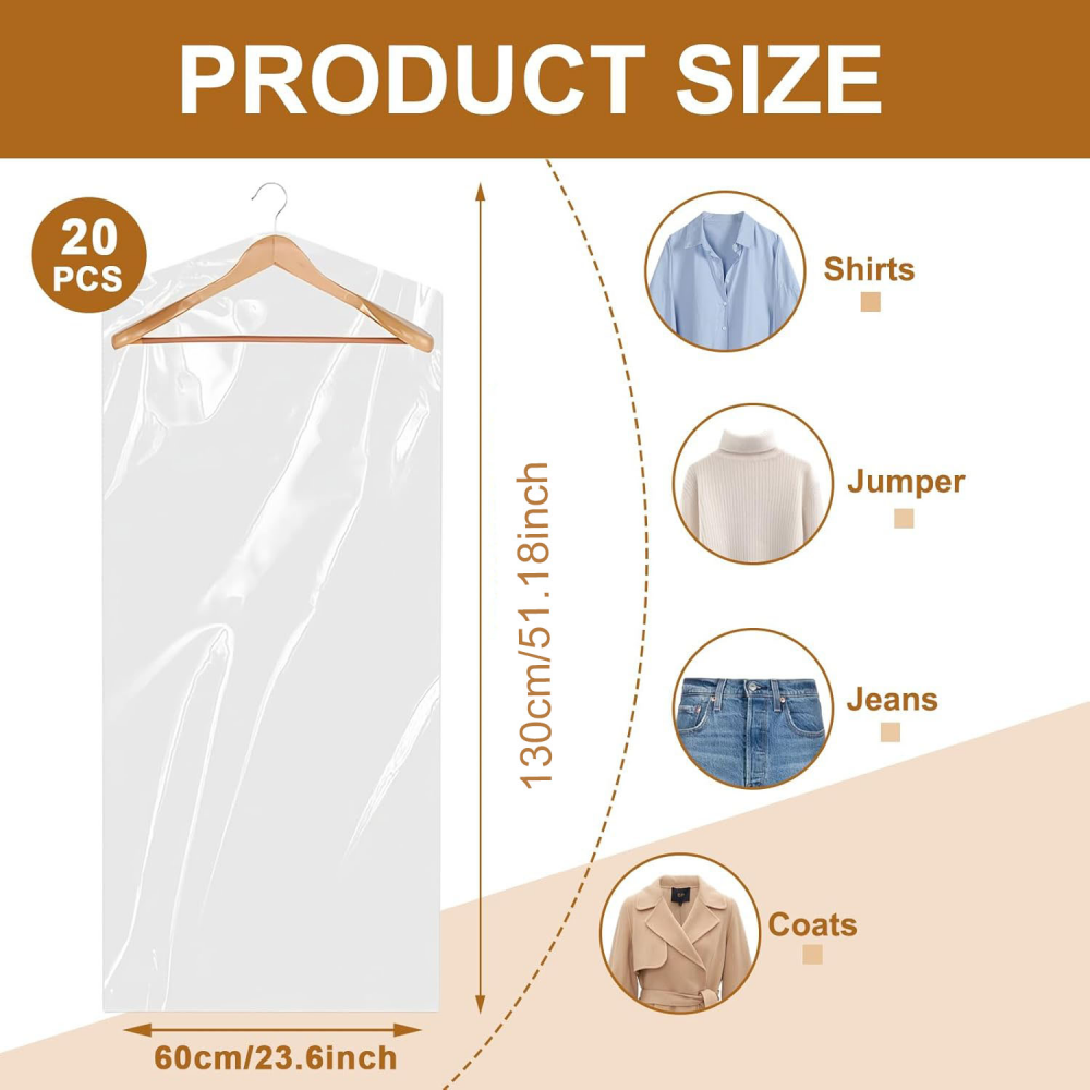 Sacchetti Appendibili Per Abiti 60x180cm - 10 Pezzi Trasparenti Per Cappotti E Giacche