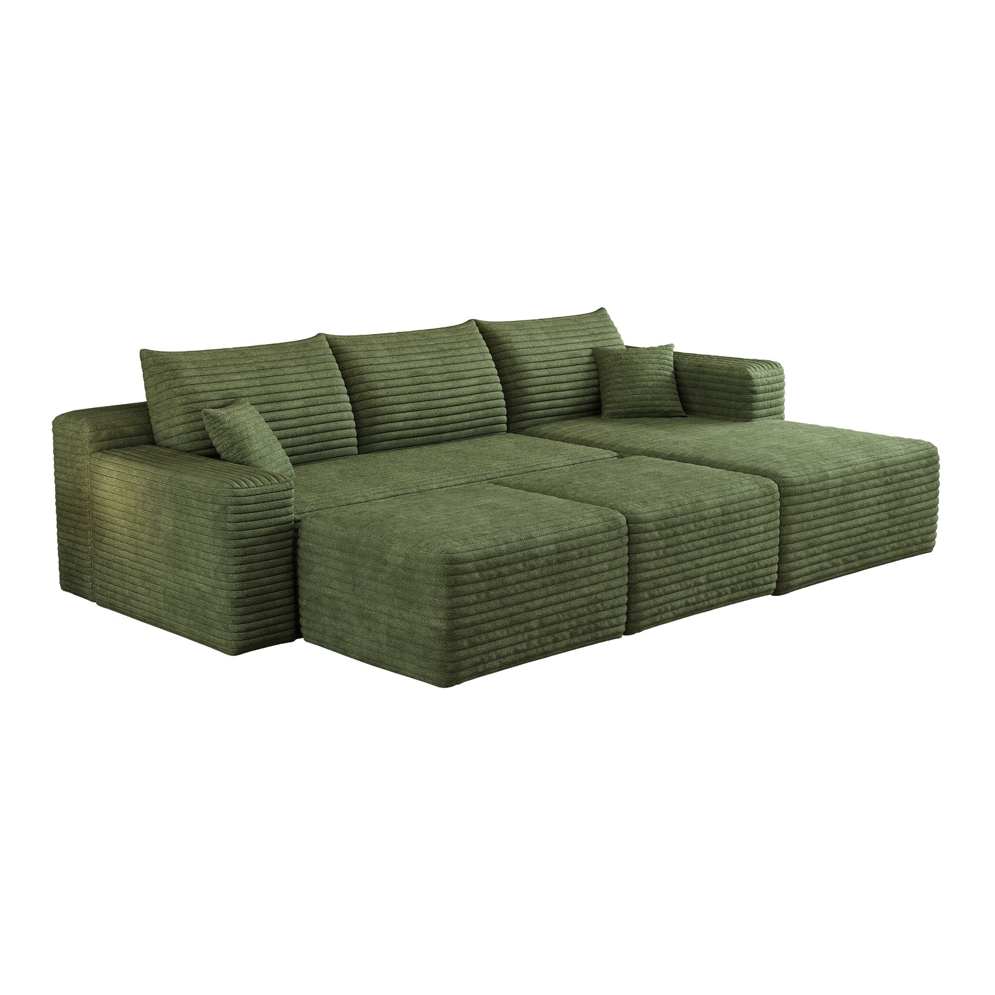 Canapé Modulaire compresse 241x151x58cm avec 2 repose-pieds et coussin, Canapé d'Angle Côté droit Velours Côtelé, Assise Profonde,Canapé 3 Places Vert - 8