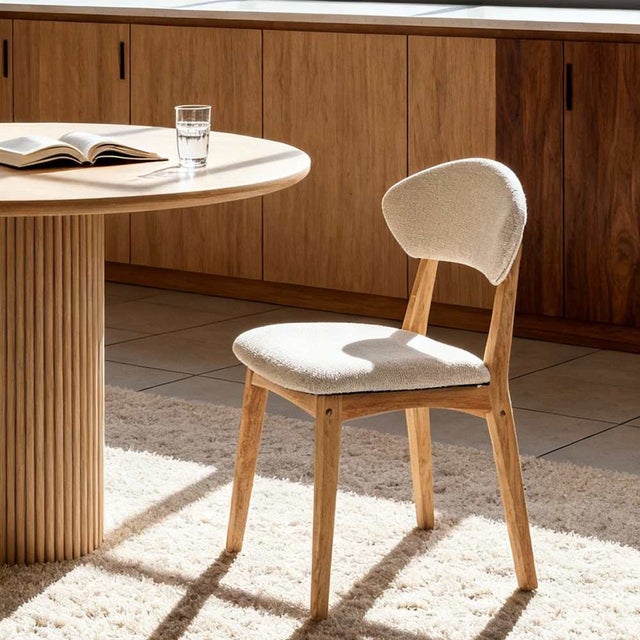 Chaise en bois naturel et beige lot de 2, assise rembourrée, démontée, compact, Rubberwood, salon salle à manger, style moderne