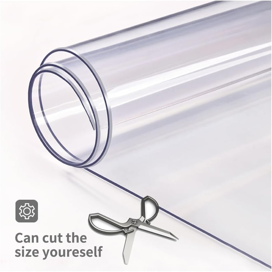 Nappe de Table en 2mm PVC Transparent Facile à Nettoyer Imperméable pour la Maison et la Cuisine 90 x 160 cm, Transparente - 2