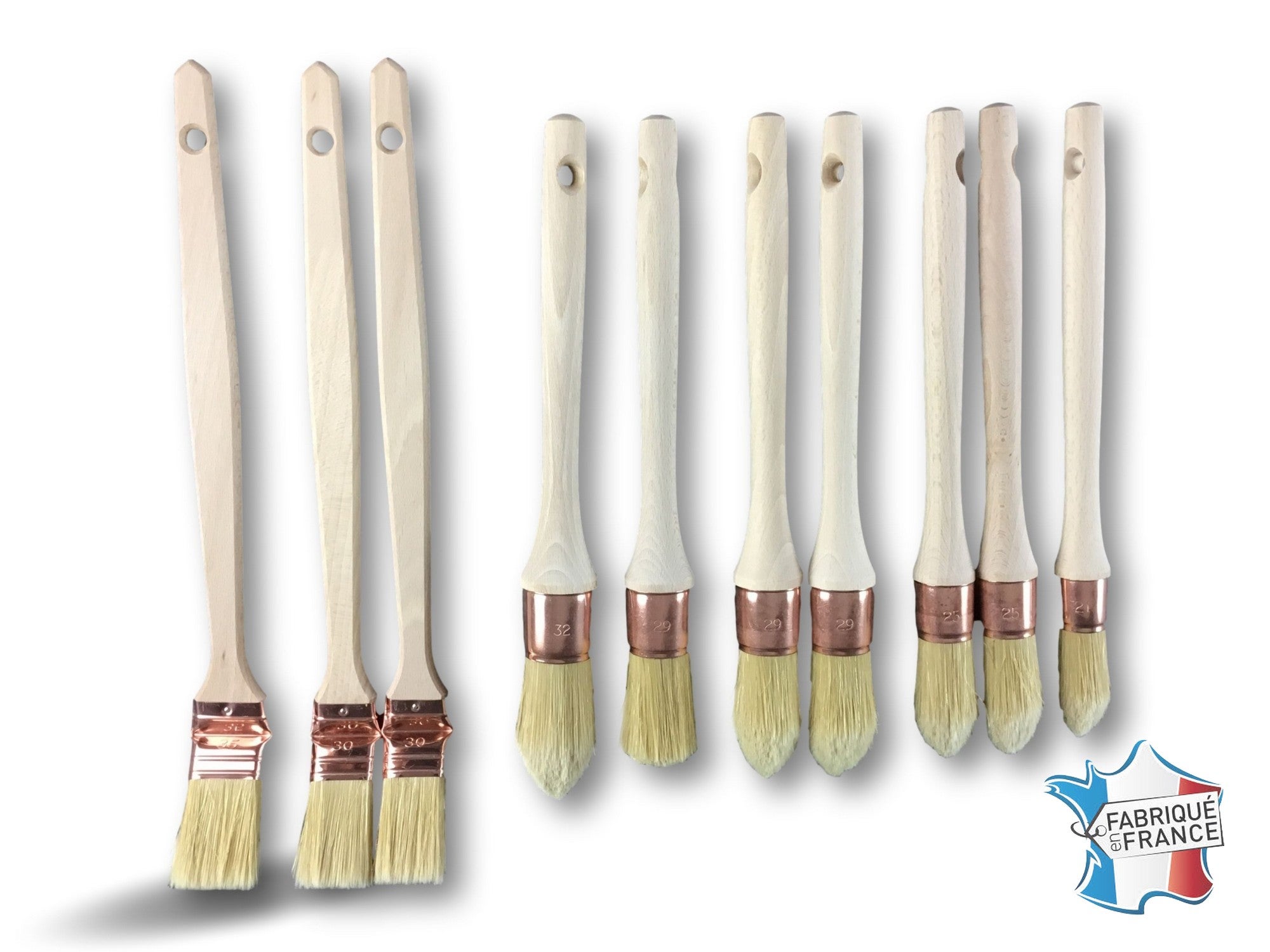 Pack de 10 pinceaux | 7 ronds à rechampir et pouce | 3 plats coudés radiateur | Fabrication 100 % française | Haut de gamme pour professionnels - 3