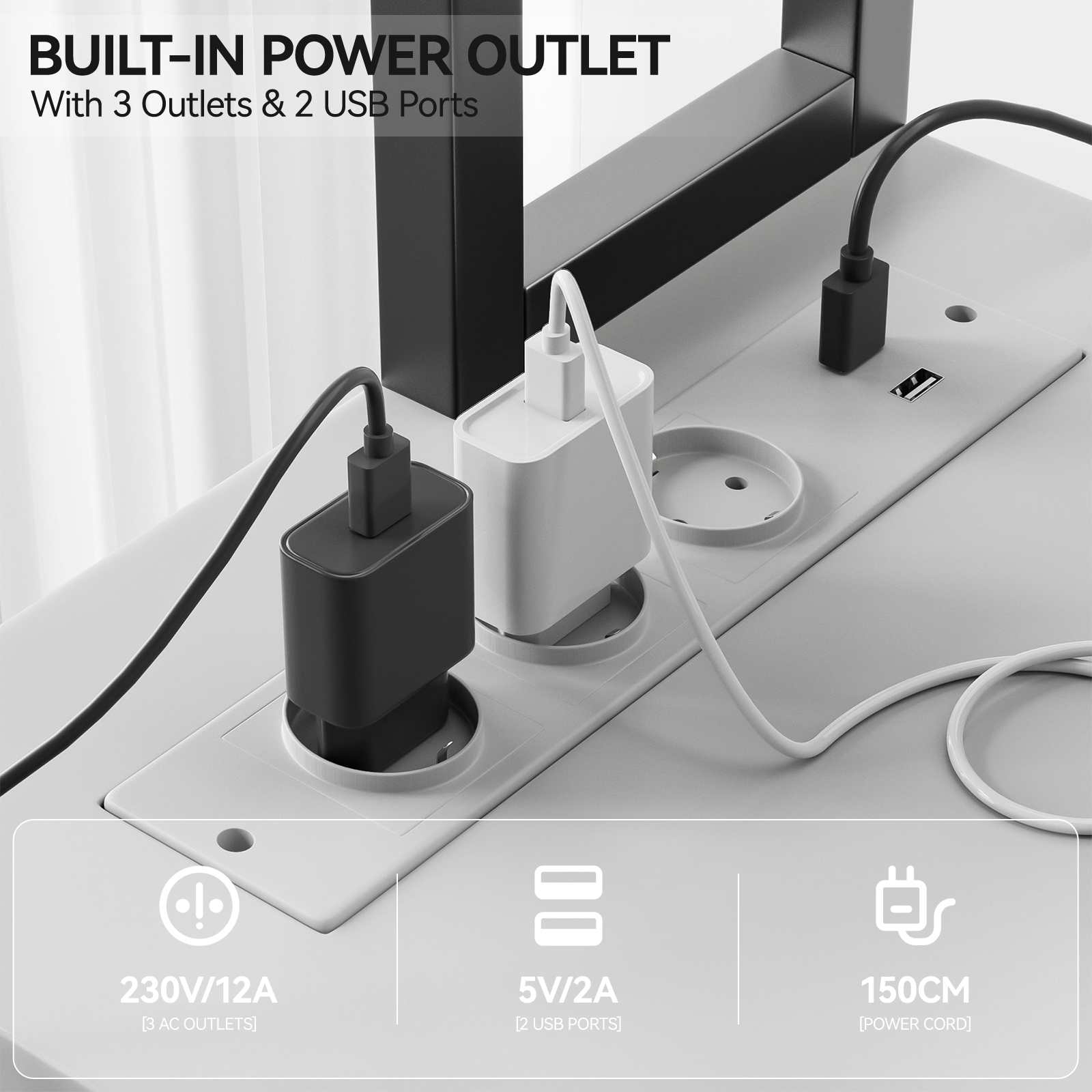 Scrivania angolare L 135 cm con LED e prese, scrivania gaming doppia con scaffali, supporto PC, ganci e tasca portaoggetti per casa e ufficio - 5