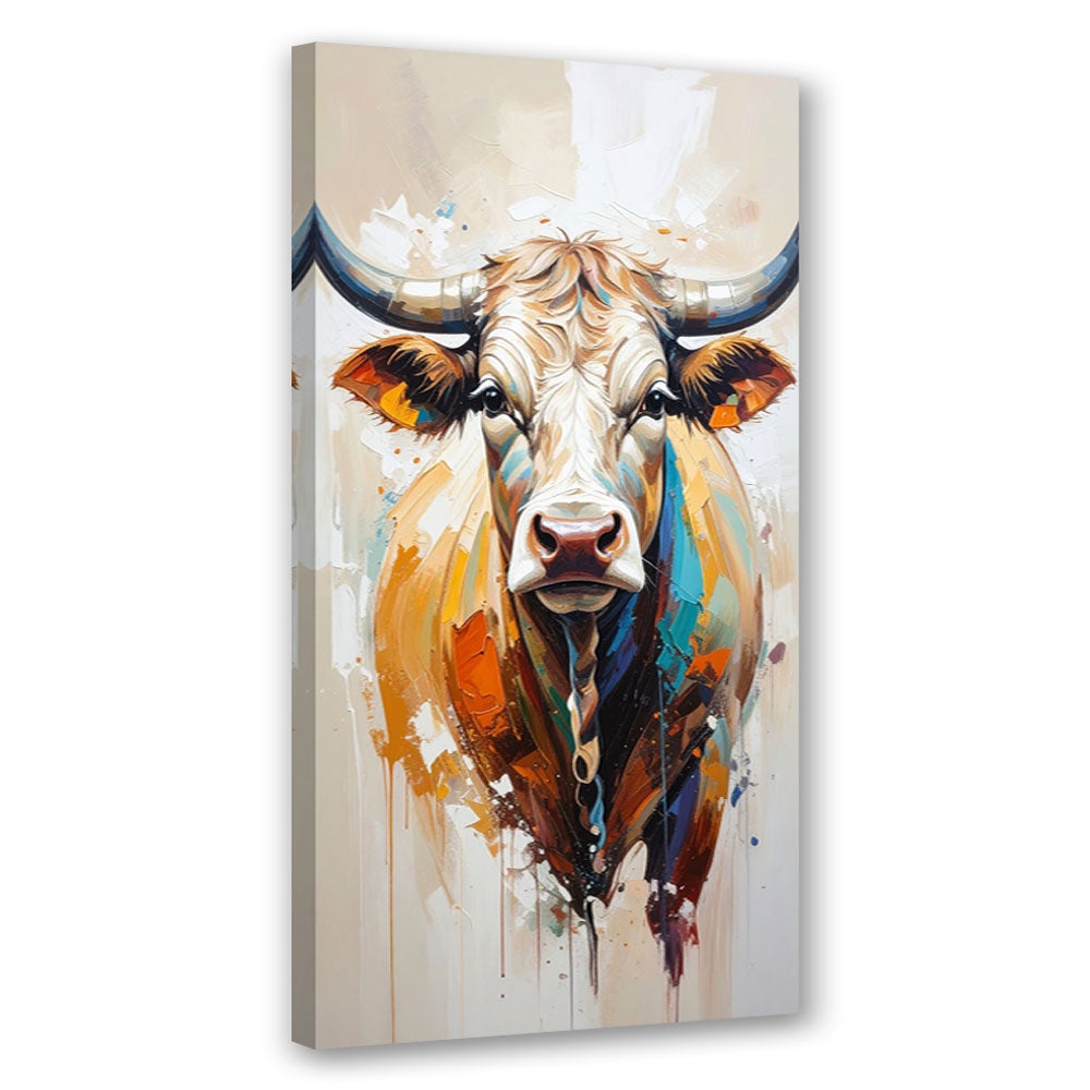 Obraz nowoczesny do salonu, Kolorowa Krowa imitacja farby 40x80